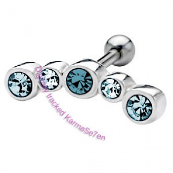 Silver Large Jewel Strip Upper Ear Stud - Light Blue