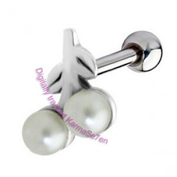 Silver Pearl Cherry Upper Ear Stud