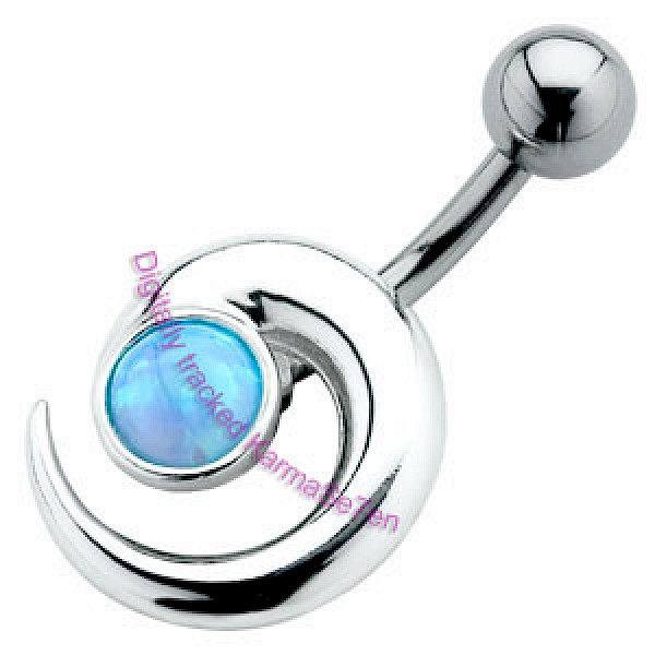Silver Spiral Belly Bar - Opal