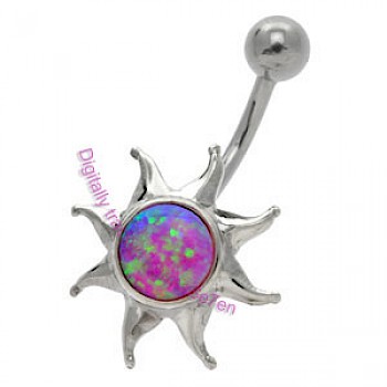 Silver Sun Belly Bar - Pink Opal