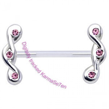 Silver Tribal Twist Nipple Charm - Pink
