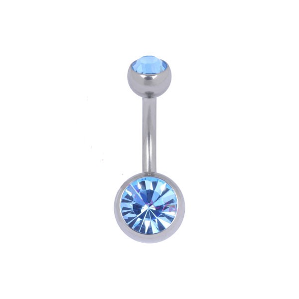 TITANIUM BELLY BAR - AQUA BLUE JEWELS