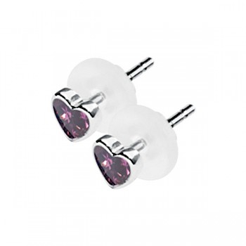 VIOLET HEART SHAPE CRYSTAL CLUSTER EAR STUDS -KS-EAR-11