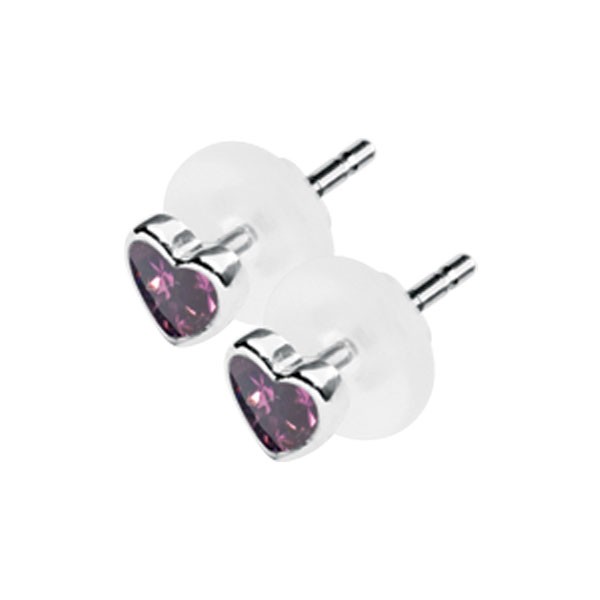 VIOLET HEART SHAPE CRYSTAL CLUSTER EAR STUDS -KS-EAR-11